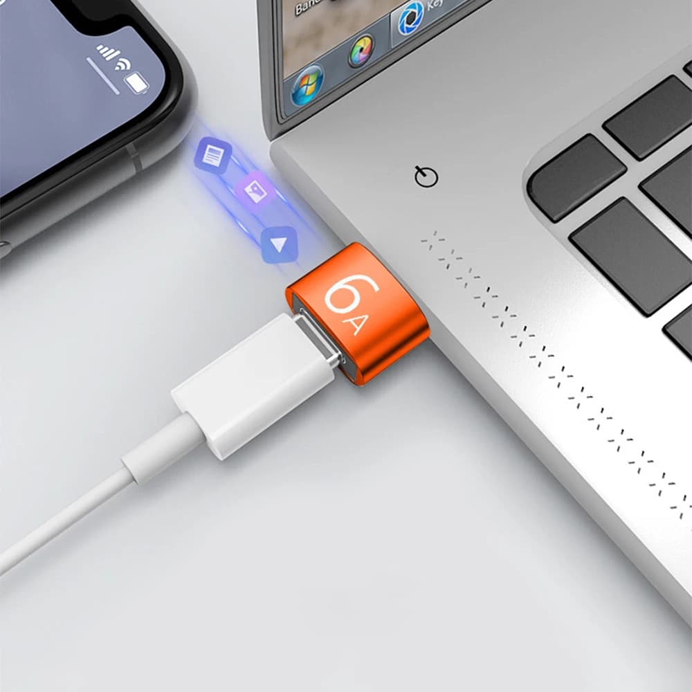 Techsuit Premium OTG Adaptér HyperPort (A4) Type-C na USB 5Gbps 6A 120W pro telefon černá oranžová - náhled 4