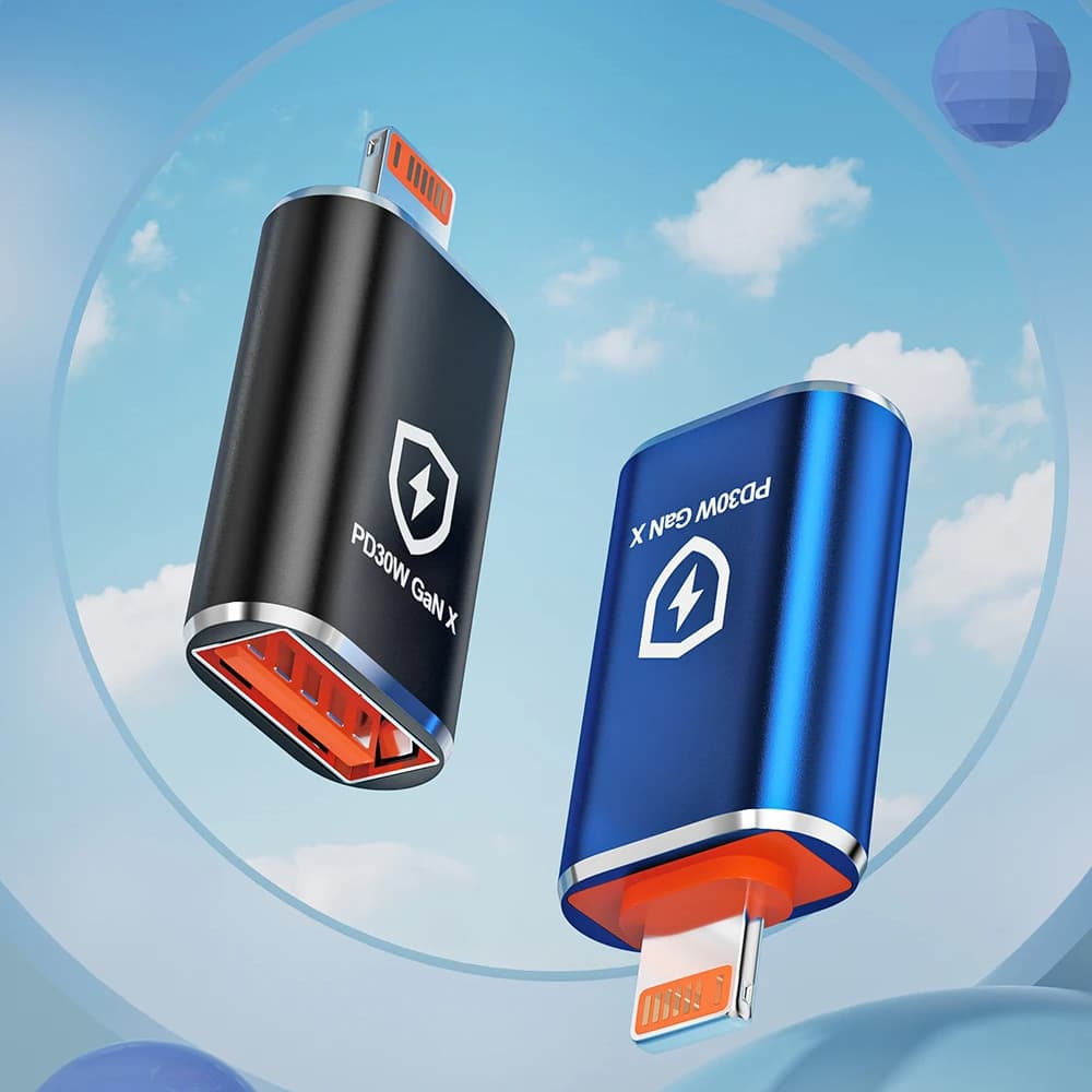 Techsuit Premium OTG Adaptér HyperPort (A6) USB3.0 na Lightning PD30W 5Gbps GaN pro iPhone černá oranžová - náhled 4