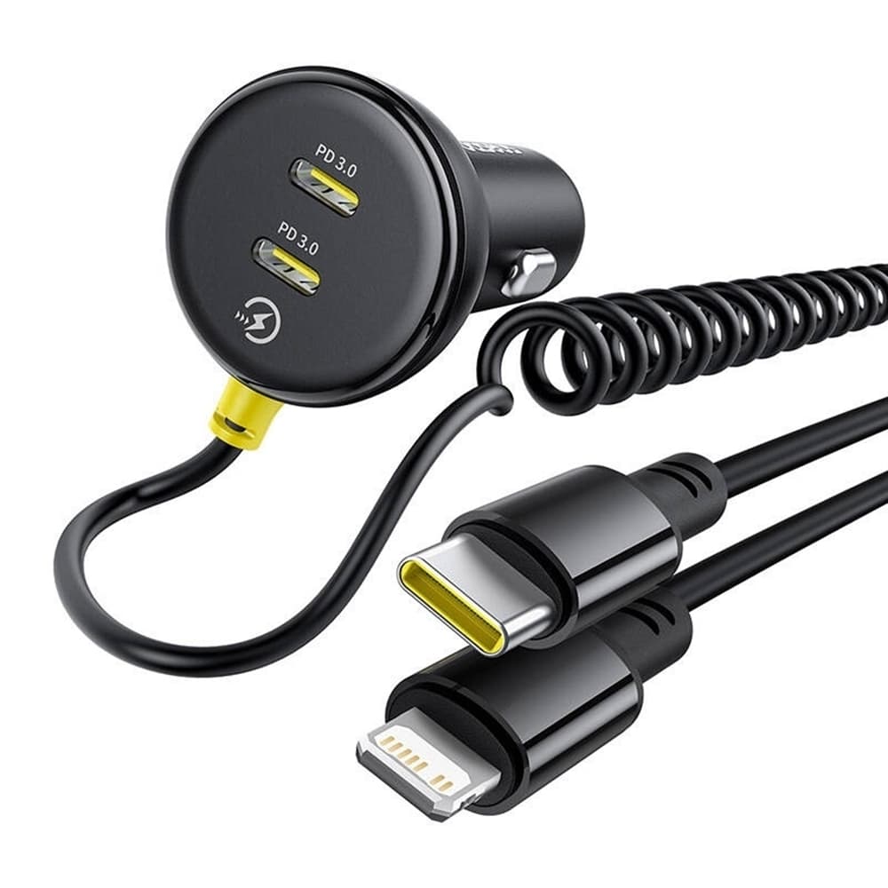 Baseus Car Charger 2x USB-C Rychlé Nabíjení s USB-C Lightning Kabelem 60W 1.4m Černá - náhled 4