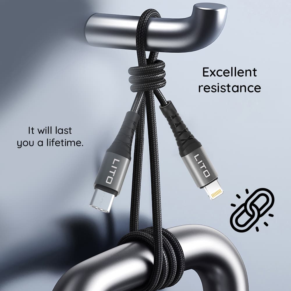 Lito Datový kabel LD22CL Type-C na Lightning Rychlonabíjecí 27W 2m černý - náhled 4