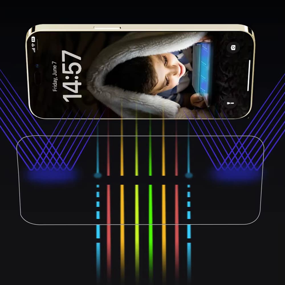 Ochranné sklo ANANK 2.5D proti modrému světlu iPhone 14 Pro Max černé - náhled 4
