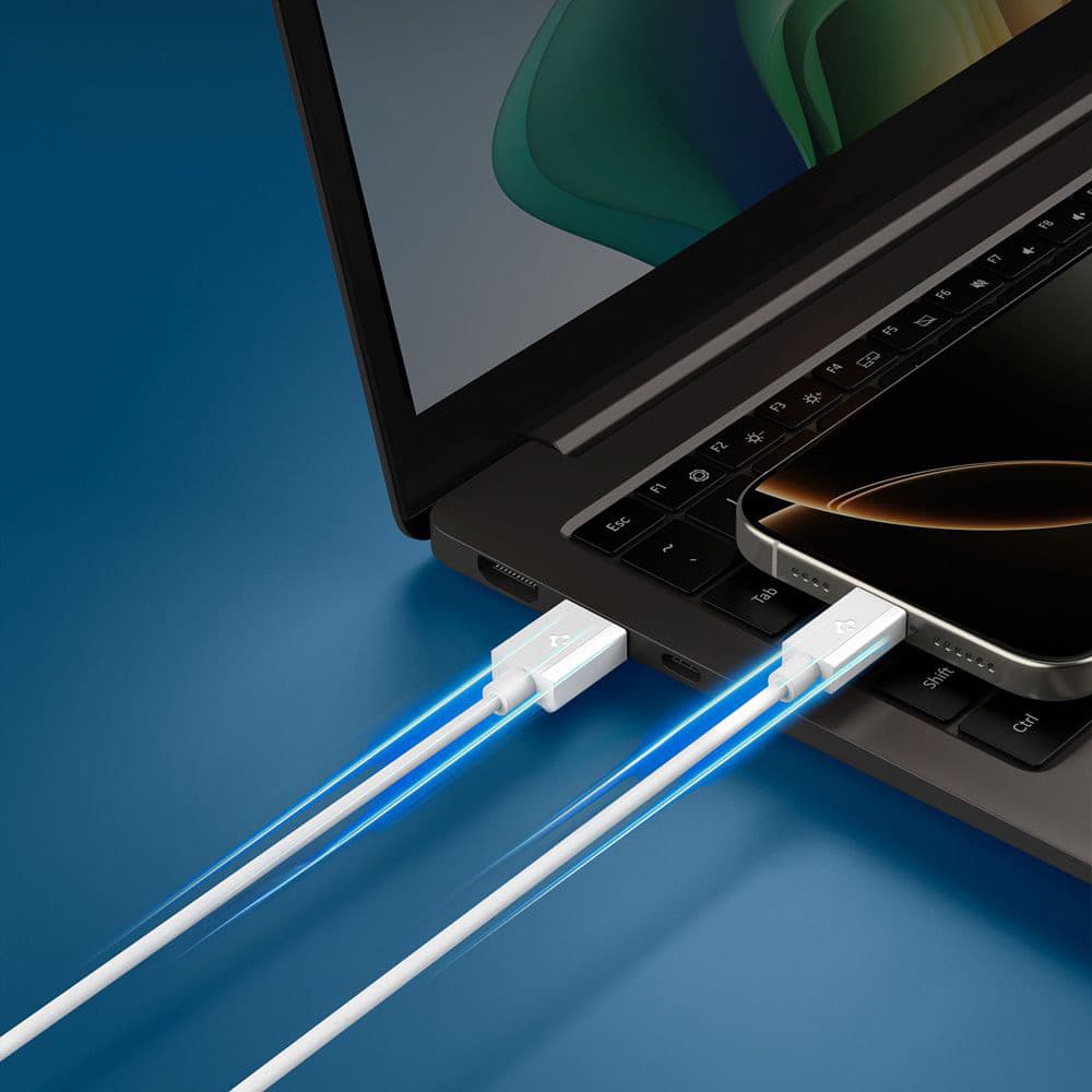 Spigen Data Cable Essential EB6020AC Rychlonabíjecí USB na Type-C 2m bílá - náhled 4