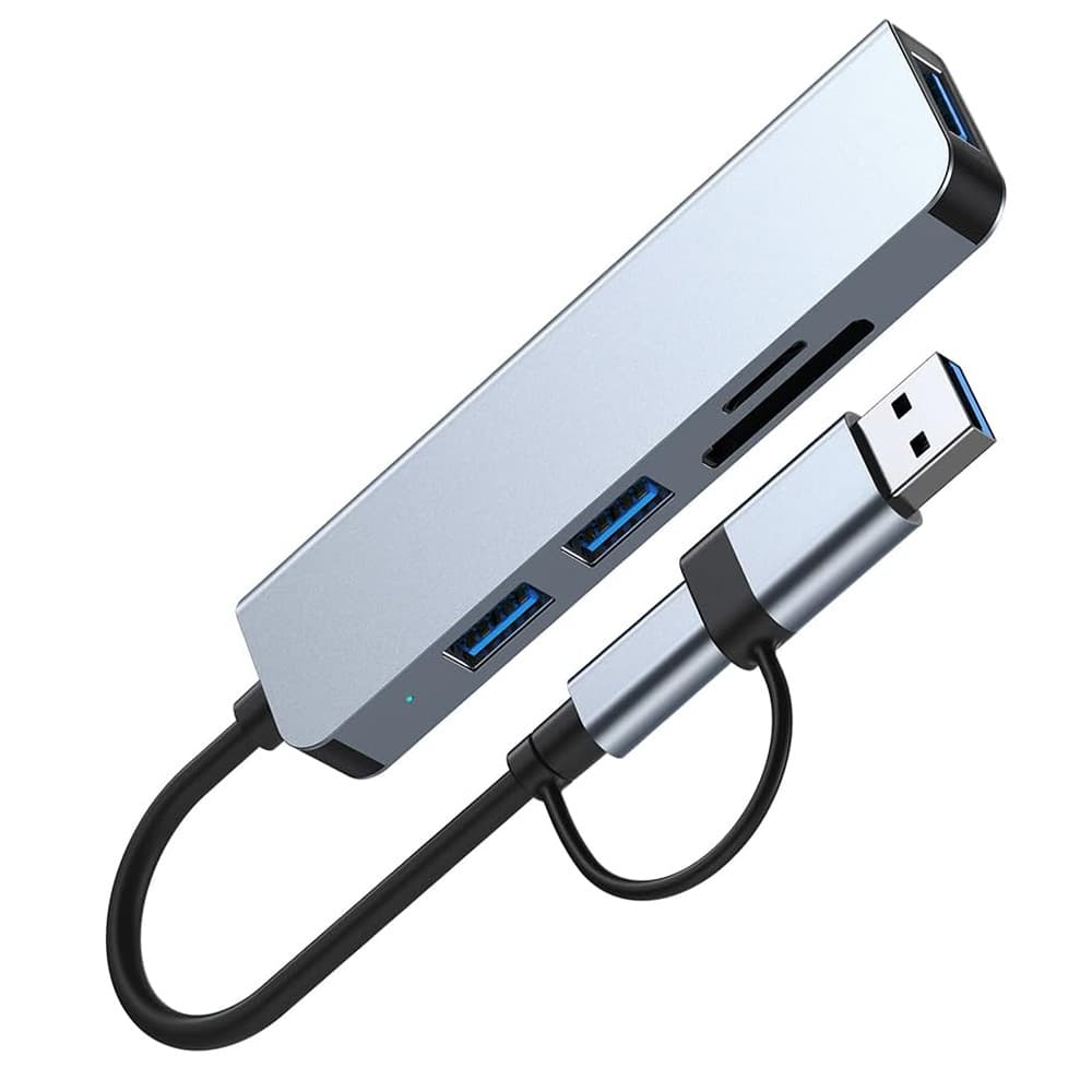 Techsuit Docking Station DataBridge 5 v 1 (H7) USB Type-C na USB 3.0 2x USB 2.0 SD/TF karta šedá - náhled 4
