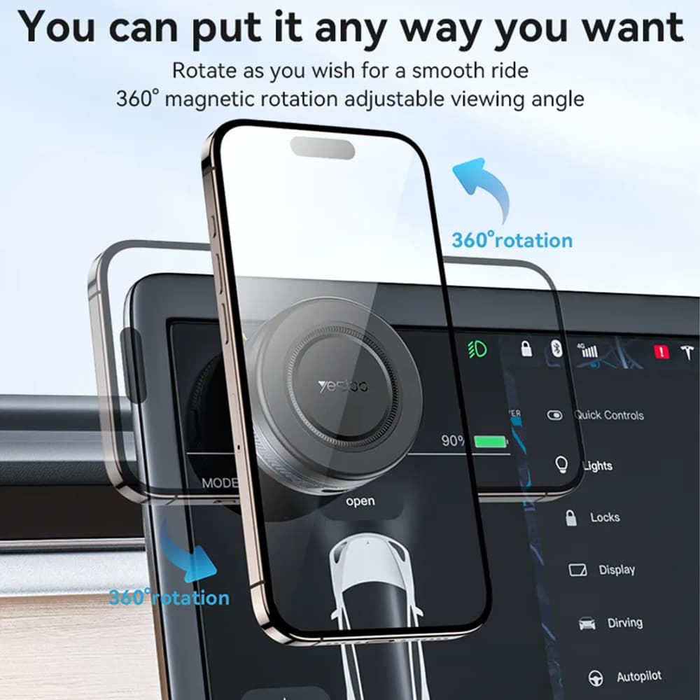 Yesido - Držák do auta (C223) - pro displej, Elektrický vakuový zámek, USB-C, Malý - Černá - náhled 4