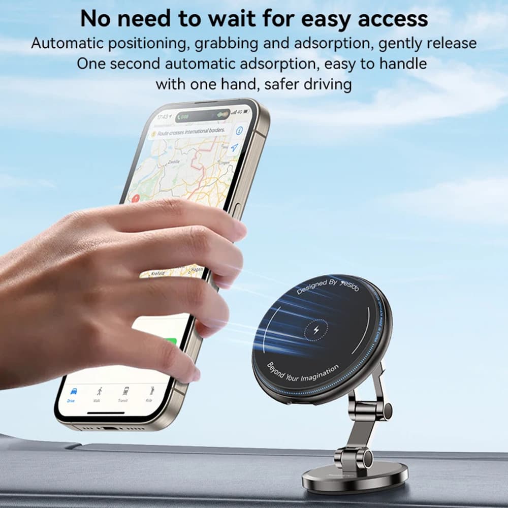 Yesido Car Holder s bezdrátovým nabíjením C306 na palubní desku černý - náhled 4