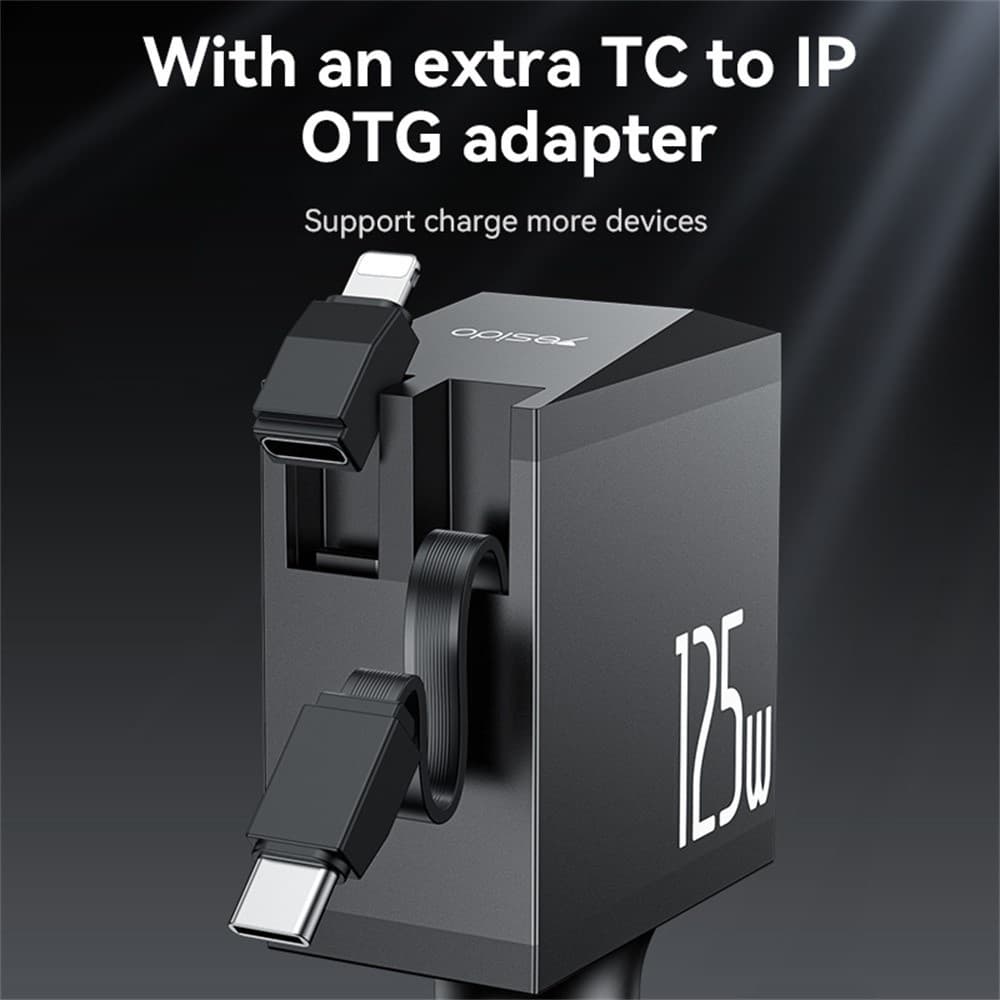Yesido 4v1 nabíječka do auta Y71 s USB-C kabelem Lightning adaptérem 125W černá - náhled 4
