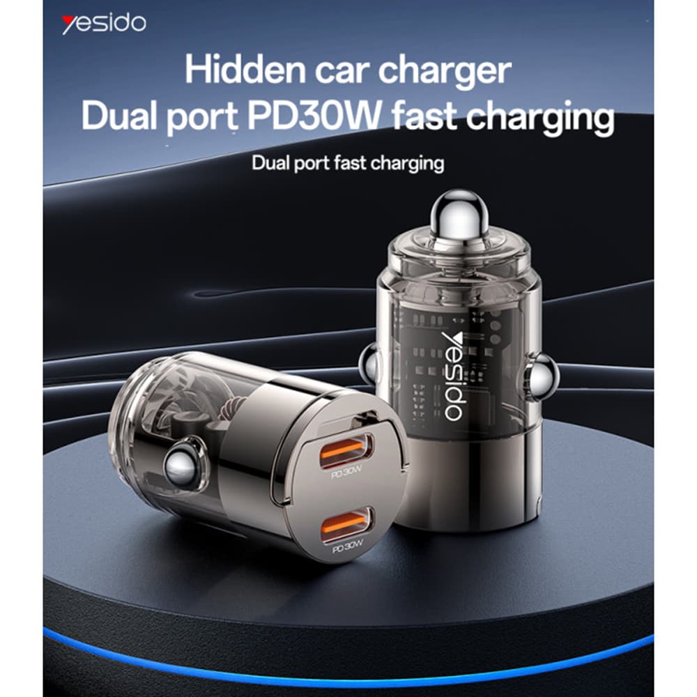 Yesido Mini nabíječka do auta Y69 Dual-Port Type-C PD30W hliník černá - náhled 4