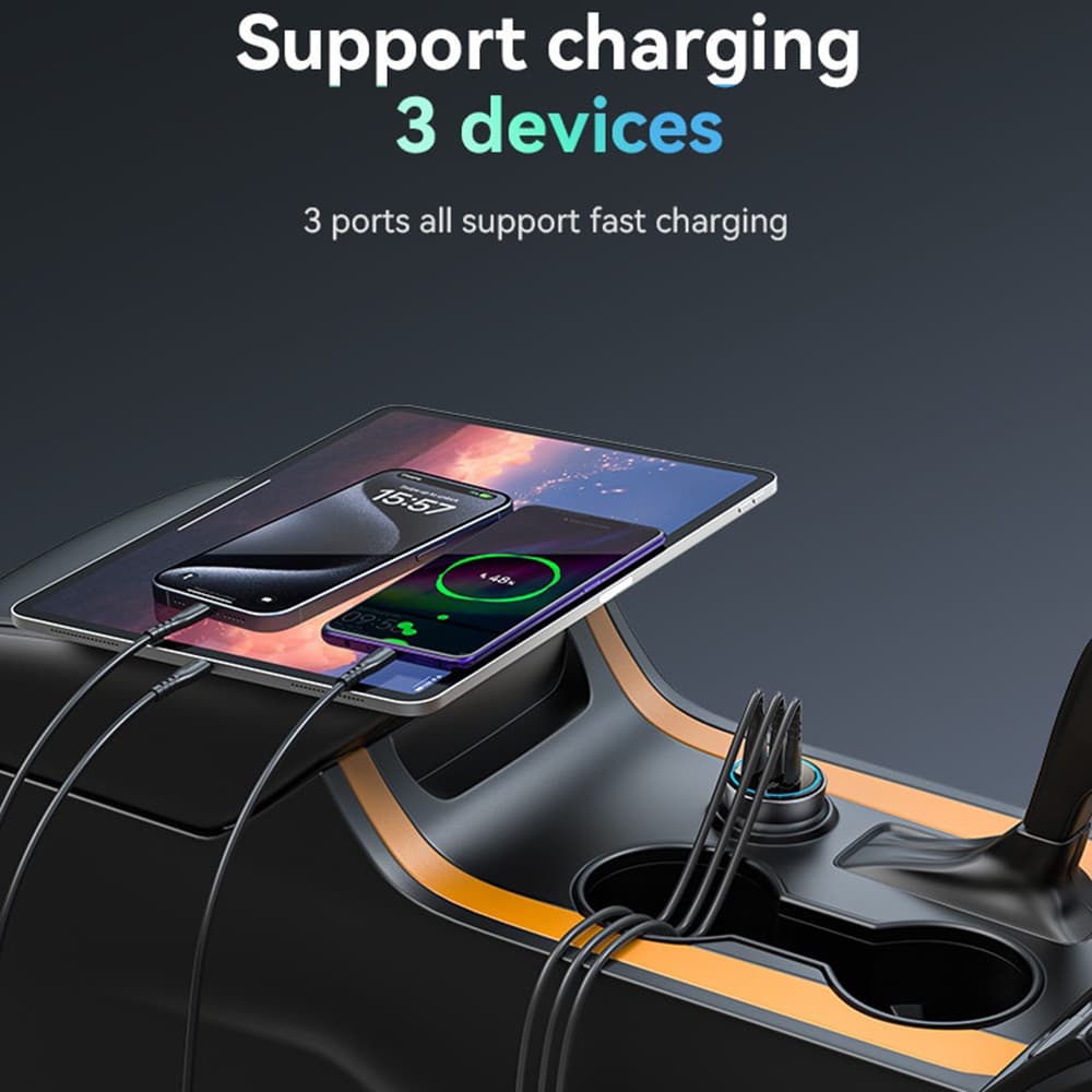 Yesido Car Charger Y59 2x Type-C USB-A 200W Rychlé Nabíjení Černá - náhled 4