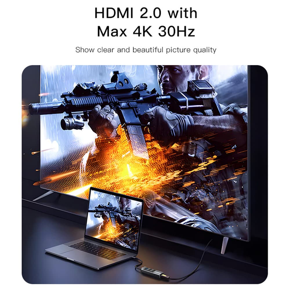Yesido Docking Station 5v1 HB22 Type-C na 3x USB USB-C HDMI PD100W Šedá - náhled 4
