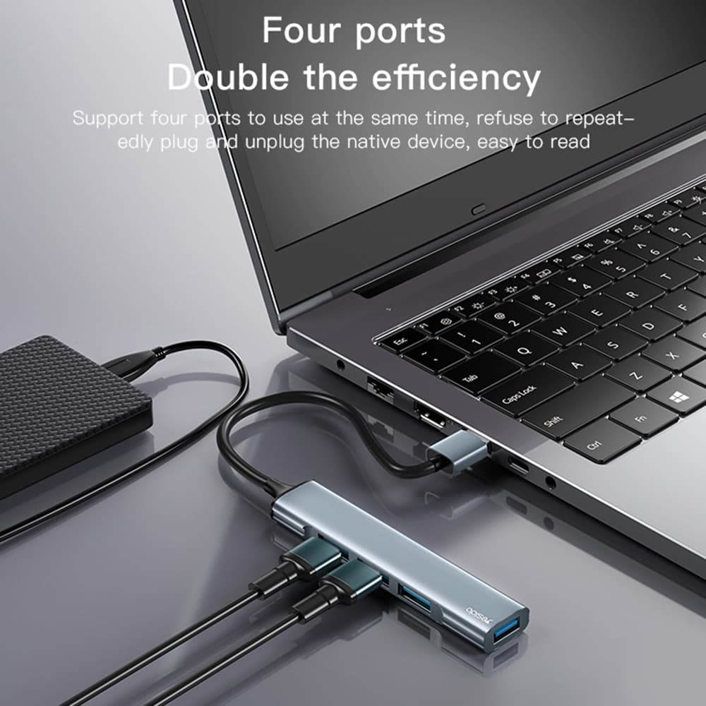 Yesido Docking Station 4v1 HB18 USB na 1x USB3.0 3x USB2.0 Plug&amp;Play 5Gbps šedá - náhled 4