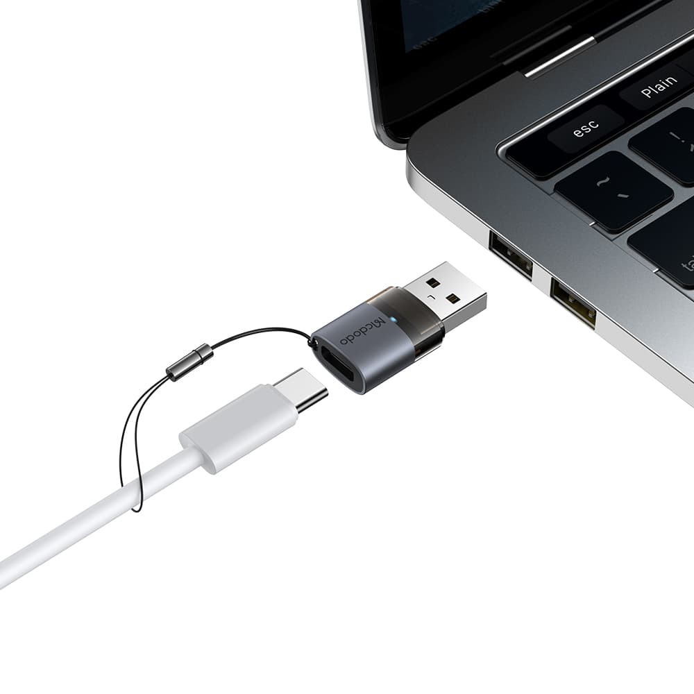 Mcdodo - OTG adaptér (OT-7580) - Type-C na USB3.0, hliníková slitina, nabíjení a synchronizace dat, s indikačním světlem, poutko - černá - náhled 4