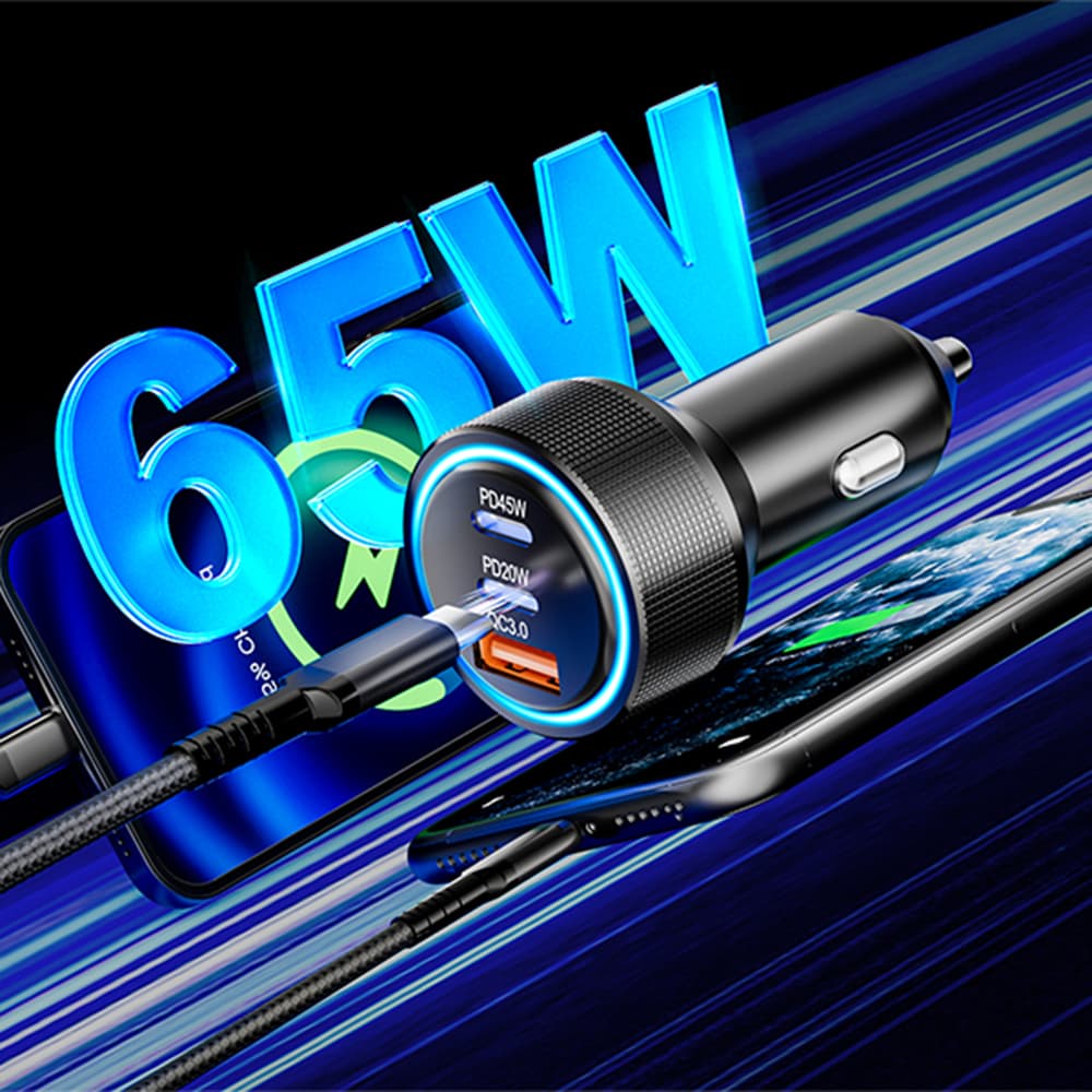 Techsuit Premium Car Charger DriveBoost (C6) rychlonabíječka LED USB 2x Type-C 60W 5V/3A hliníková slitina stříbrná - náhled 4