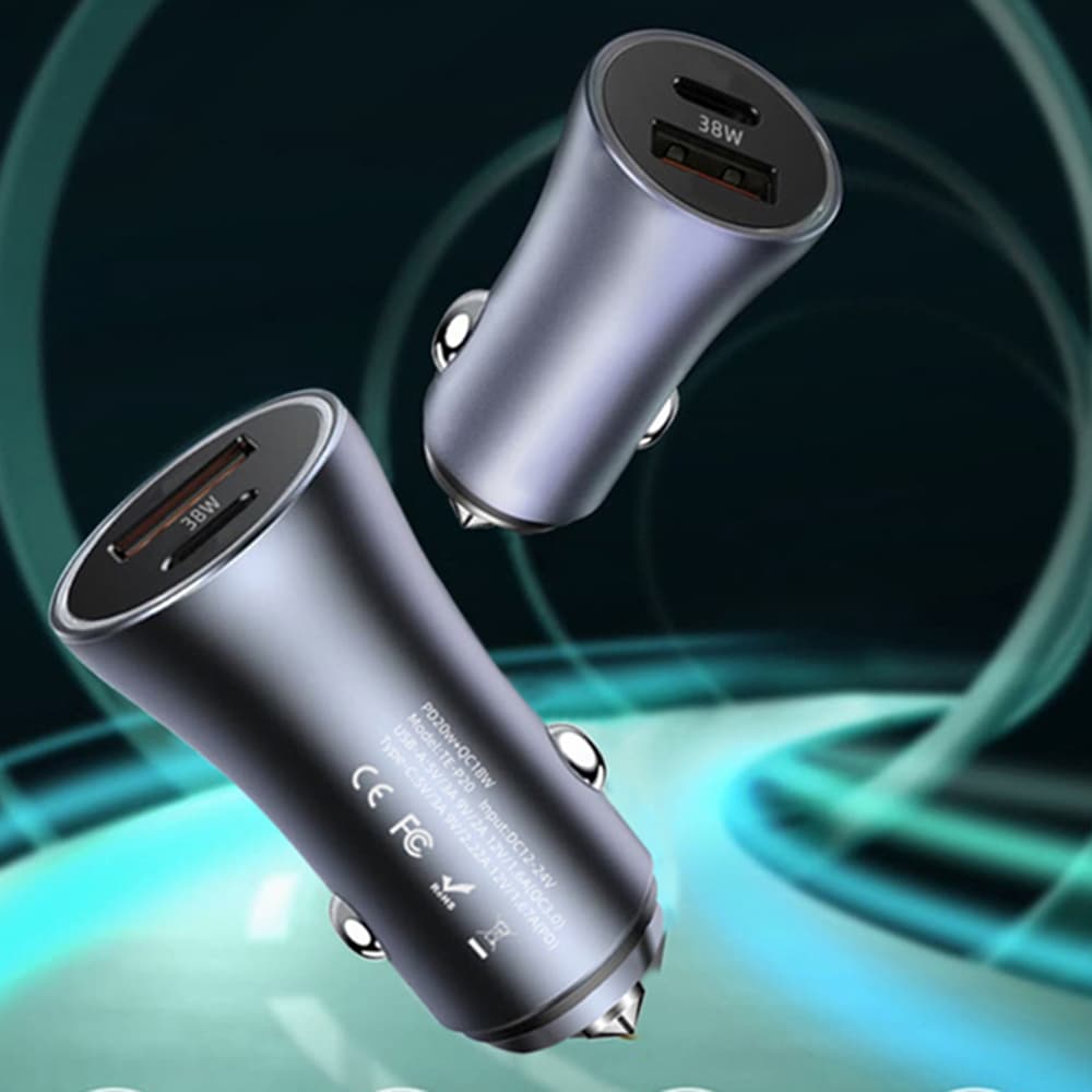 Techsuit Premium Car Charger RescueVolt (C3) s kovovým rozbíječem oken rychlé nabíjení USB QC18W USB-C PD30W 5V/3A šedý - náhled 4