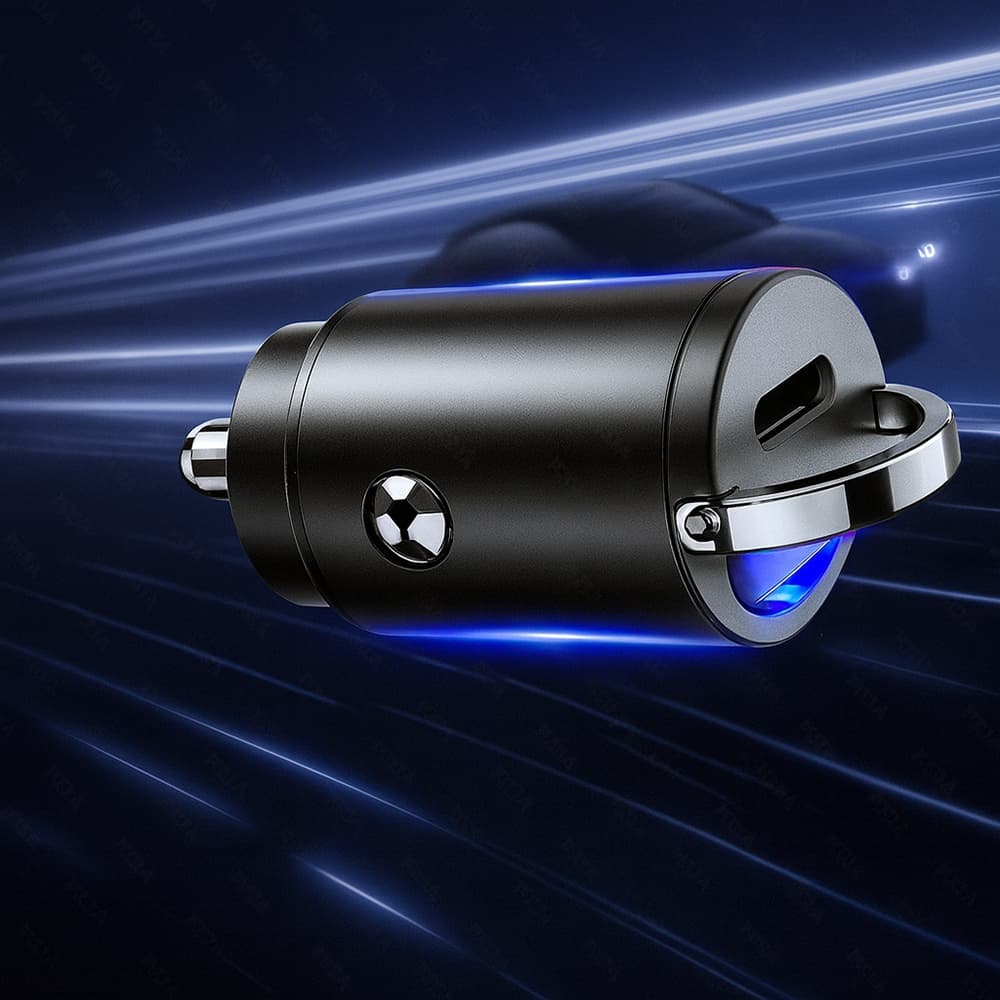 Techsuit Premium Car Charger NanoVolt C5 Mini Design Rychlé Nabíjení Type-C PD30W 3A Kroužek Hliníková Slitina Černá - náhled 4