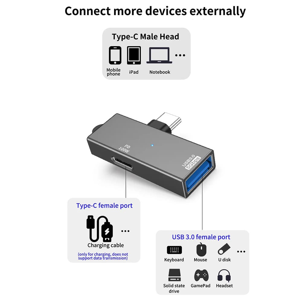 Adaptér Techsuit DataBlitz (A21) Type-C USB3.0 PD100W 5Gbps šedý - náhled 4