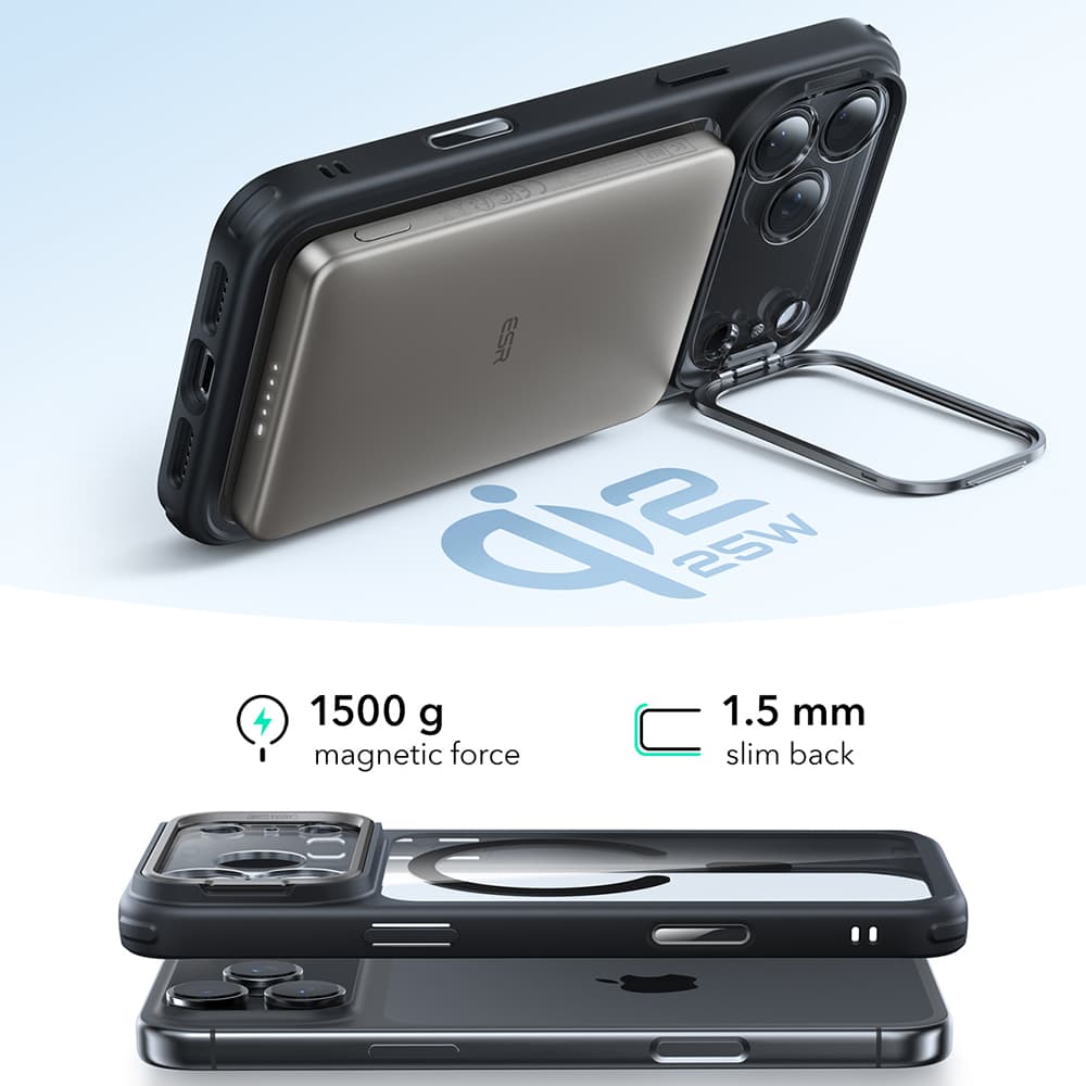 ESR Classic Hybrid HaloLock Kickstand iPhone 17 Pro Max černá průhledná - náhled 4