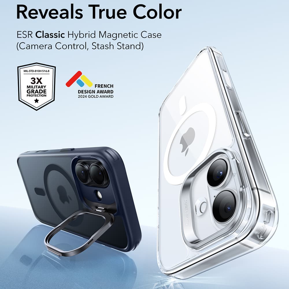ESR Classic Hybrid HaloLock Kickstand pro iPhone 17 v matné modré - náhled 4