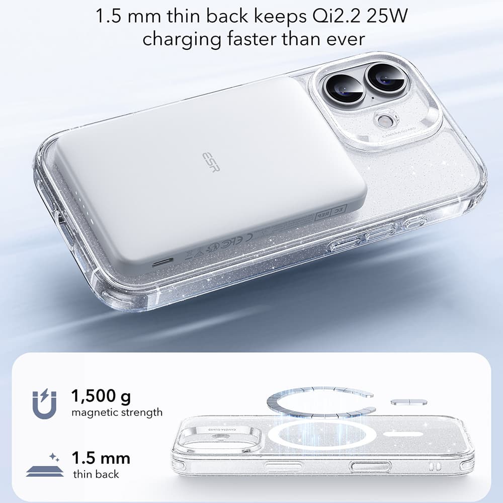 ESR Classic Hybrid HaloLock pro iPhone 17 v čiré třpytivé barvě - náhled 4