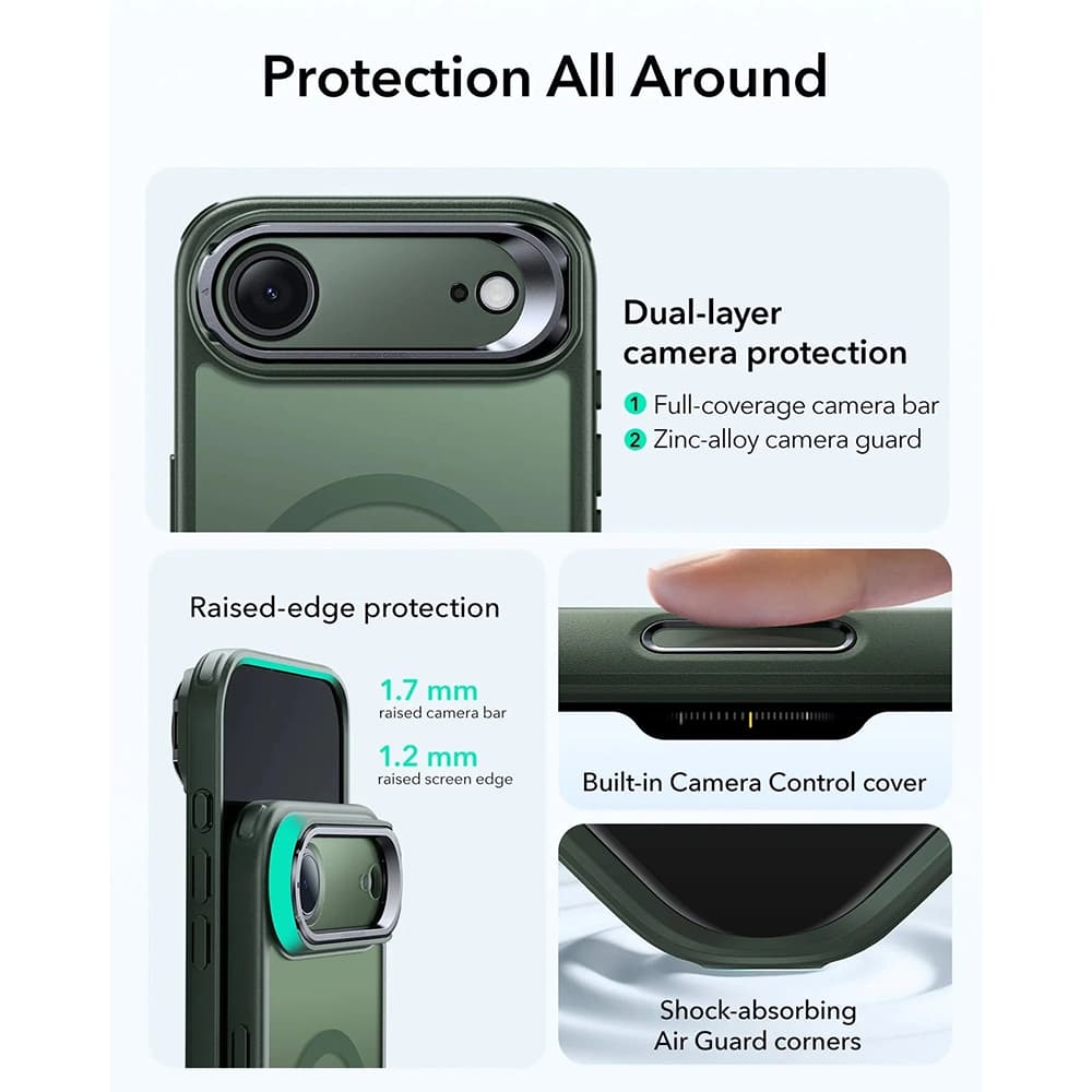 ESR Classic Hybrid HaloLock Kickstand pro iPhone 17 Air Zelená Mlha - náhled 4