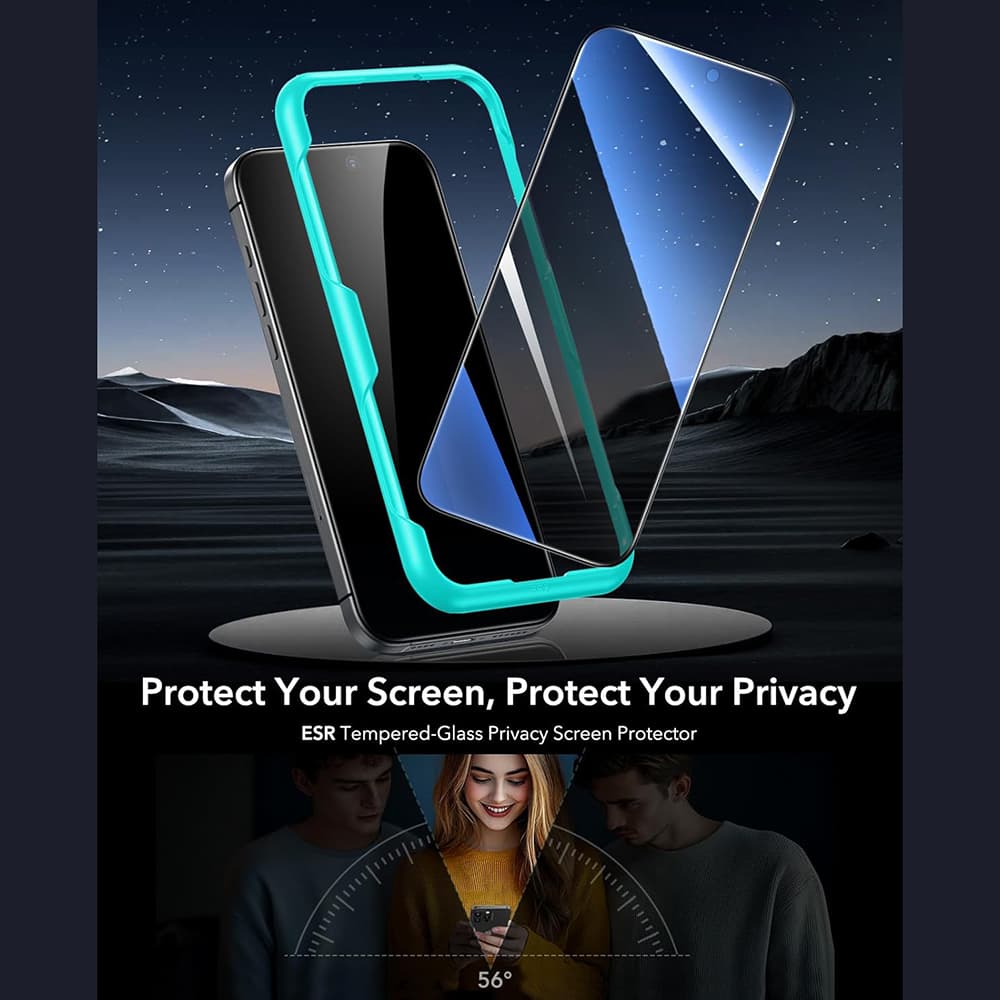 ESR Privacy tvrzené sklo (3 ks) iPhone 17 / iPhone 16 Pro černé - náhled 4