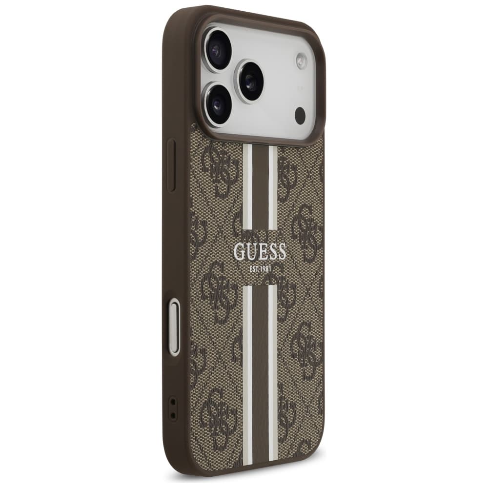 Guess - pevné pouzdro 4G Printed Stripes MagSafe (GUHMP17XP4RPSW) - iPhone 17 Pro Max - hnědé - náhled 4