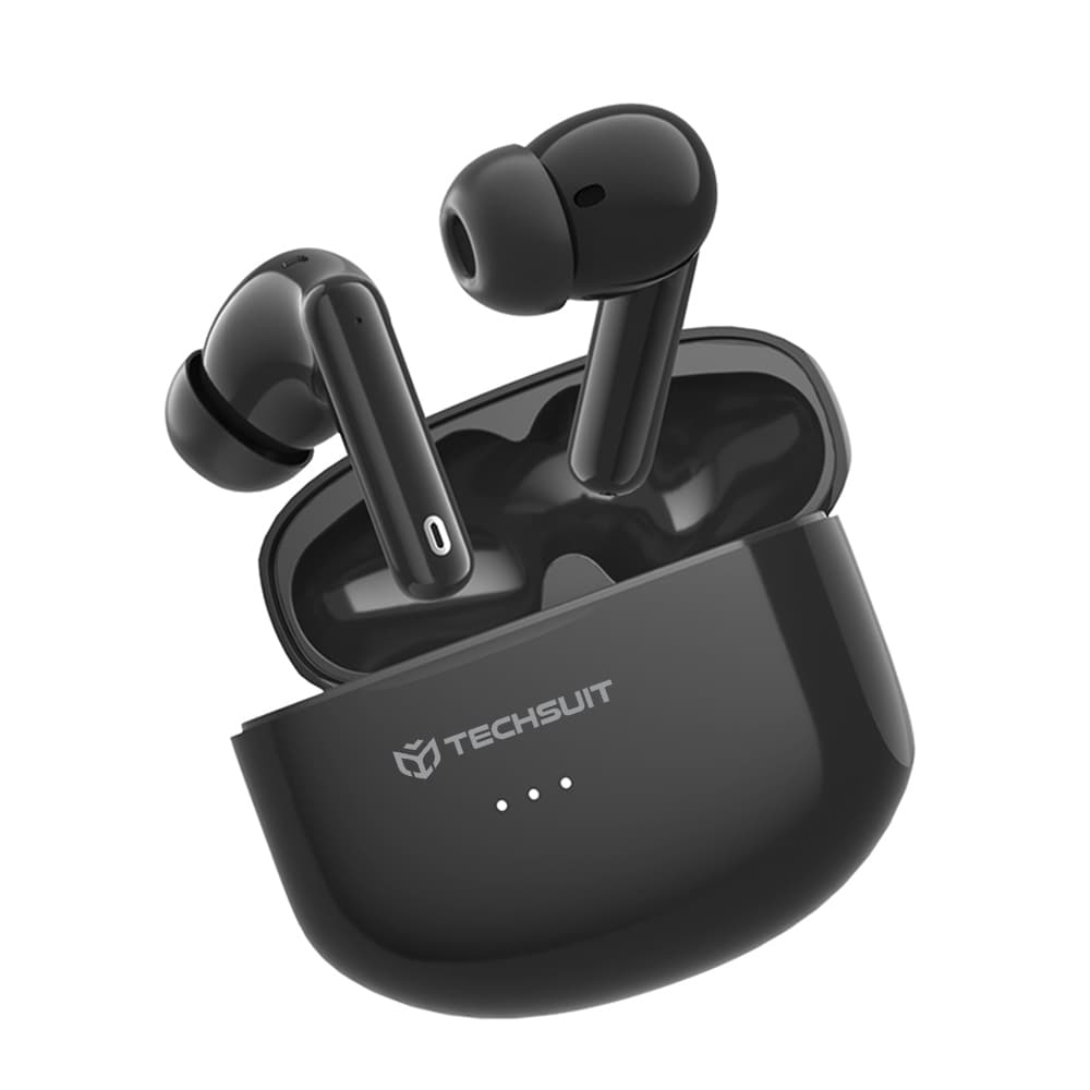 Techsuit - bezdrátová sluchátka Premium Audira Pro (CW1) - Bluetooth V5.4, 300mAh, dotykové ovládání, aktivní potlačení hluku, 4 mikrofony - černá - náhled 4