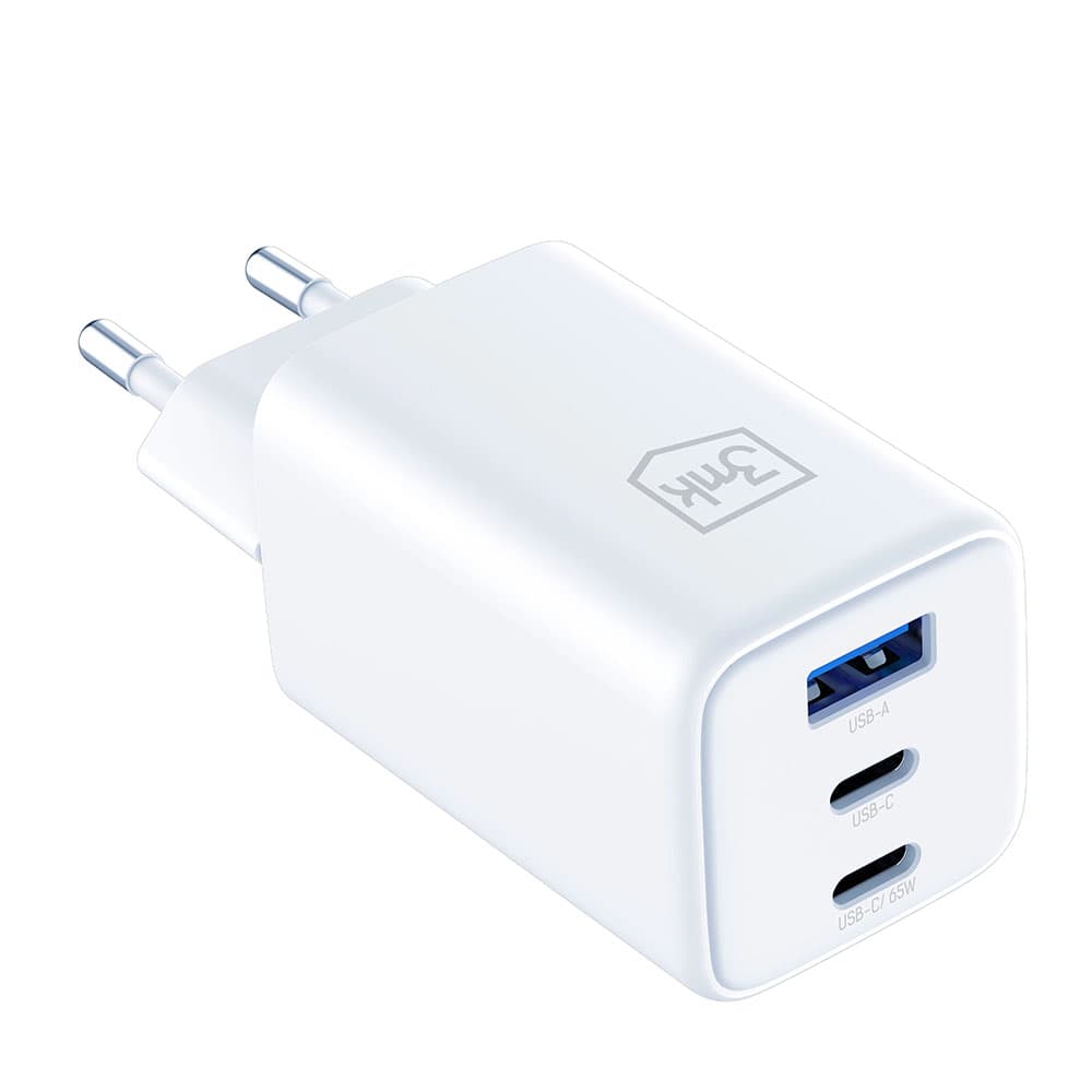 3mk Wall Charger Hyper USB-A/USB-C GaN Technologie 65W QX4+ nehořlavý materiál V0 bílá - náhled 4