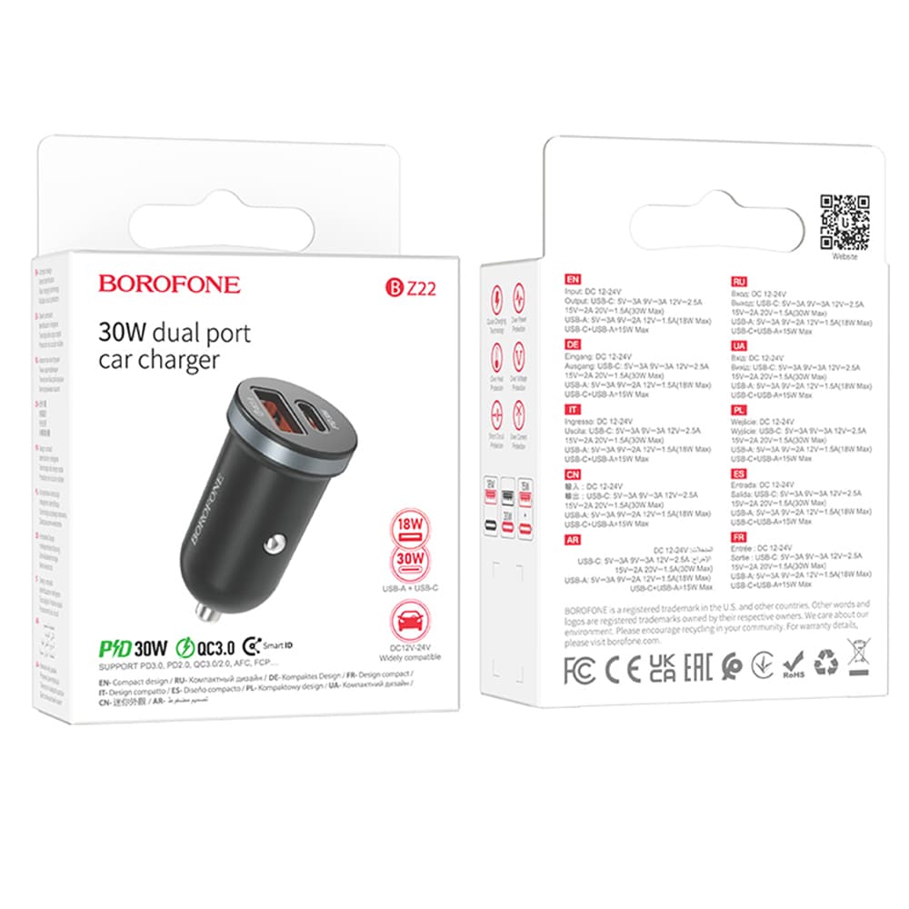 Borofone autonabíječka Scenery BZ22 USB Type-C PD30W QC3.0 černá - náhled 4