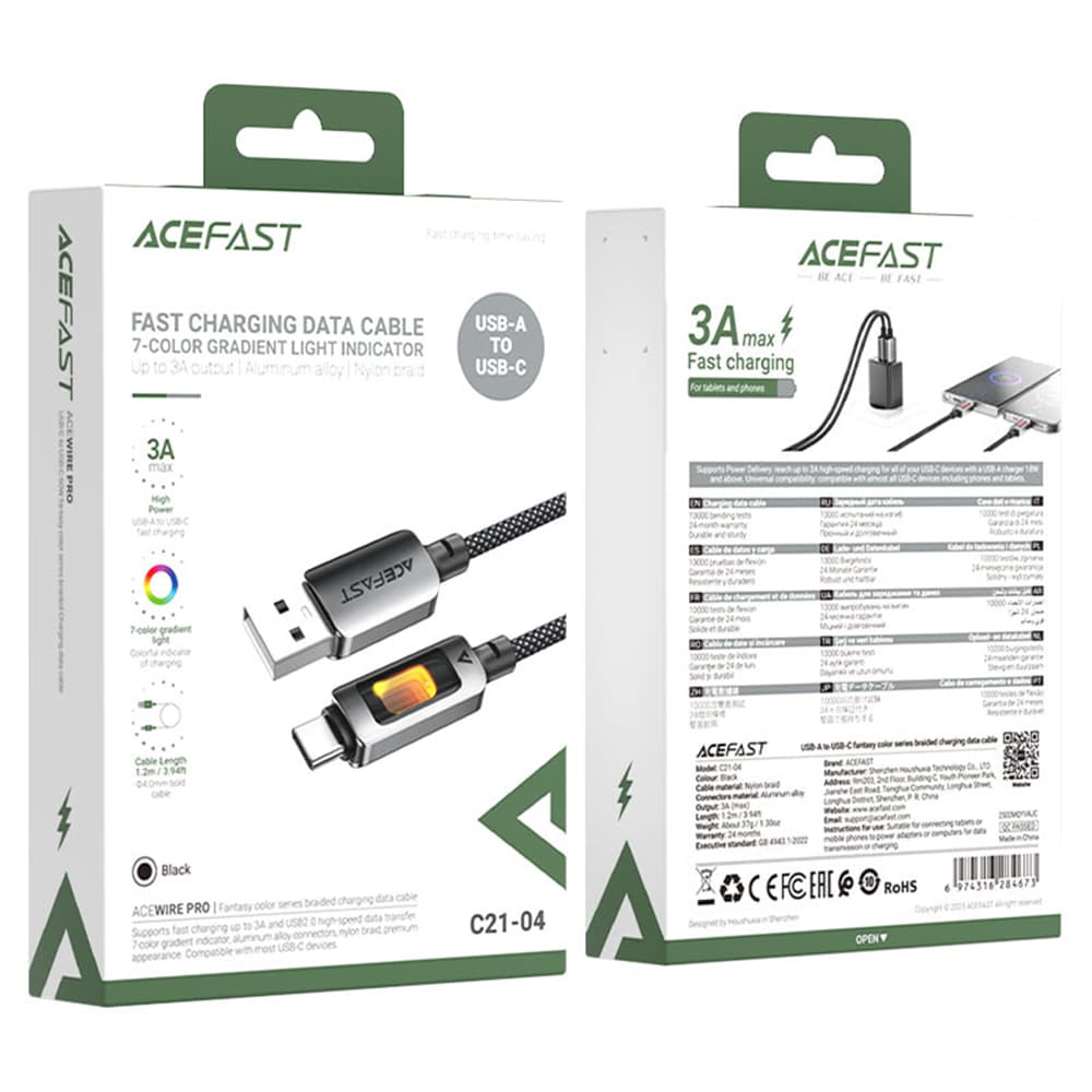Acefast Datový kabel C21-04 Rychlé nabíjení USB na Type-C 1.2m černý - náhled 4