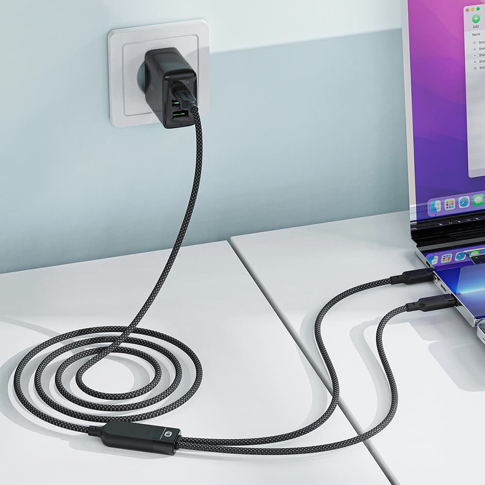 Acefast Data Cable C5-11 Rychlonabíjecí USB-C na 2x Type-C 1.2m černý - náhled 4