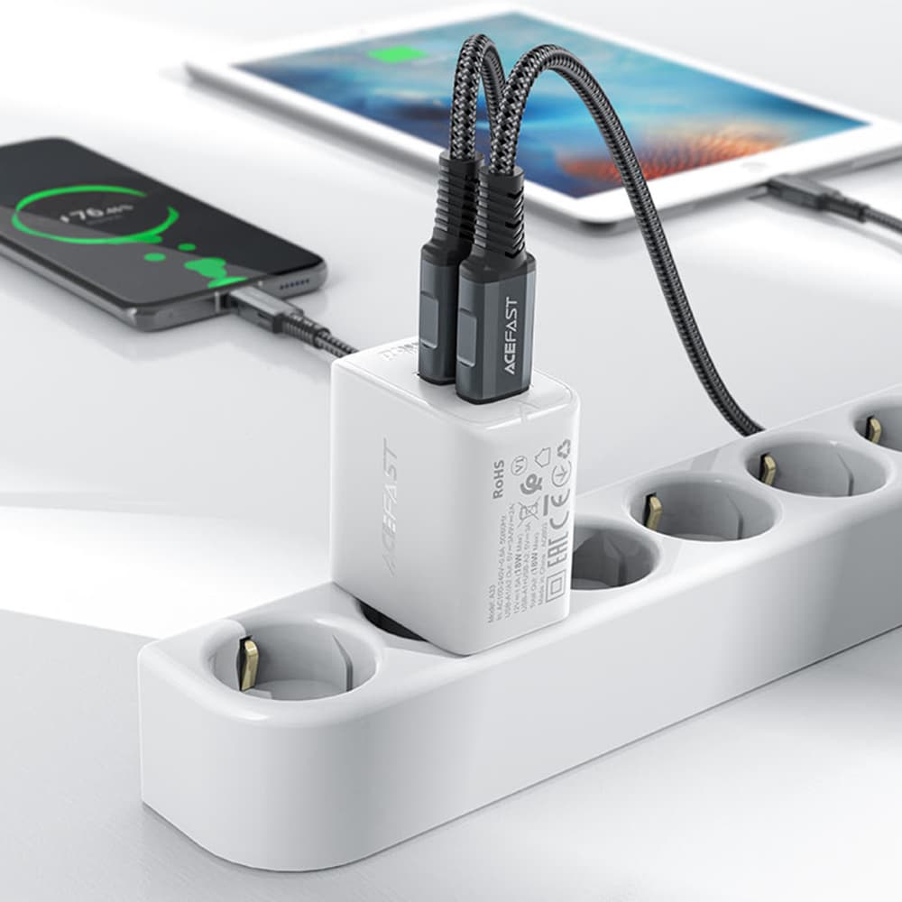 Acefast Wall Charger A33 Dvojitý Port Rychlé Nabíjení 2x USB QC18W Černá - náhled 4