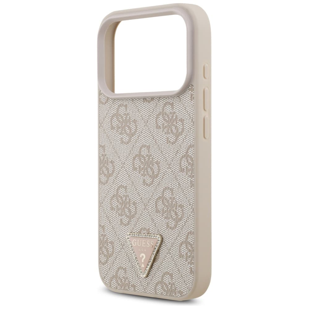 Guess Leather 4G Triangle Strass MagSafe iPhone 17 Pro růžová - náhled 4