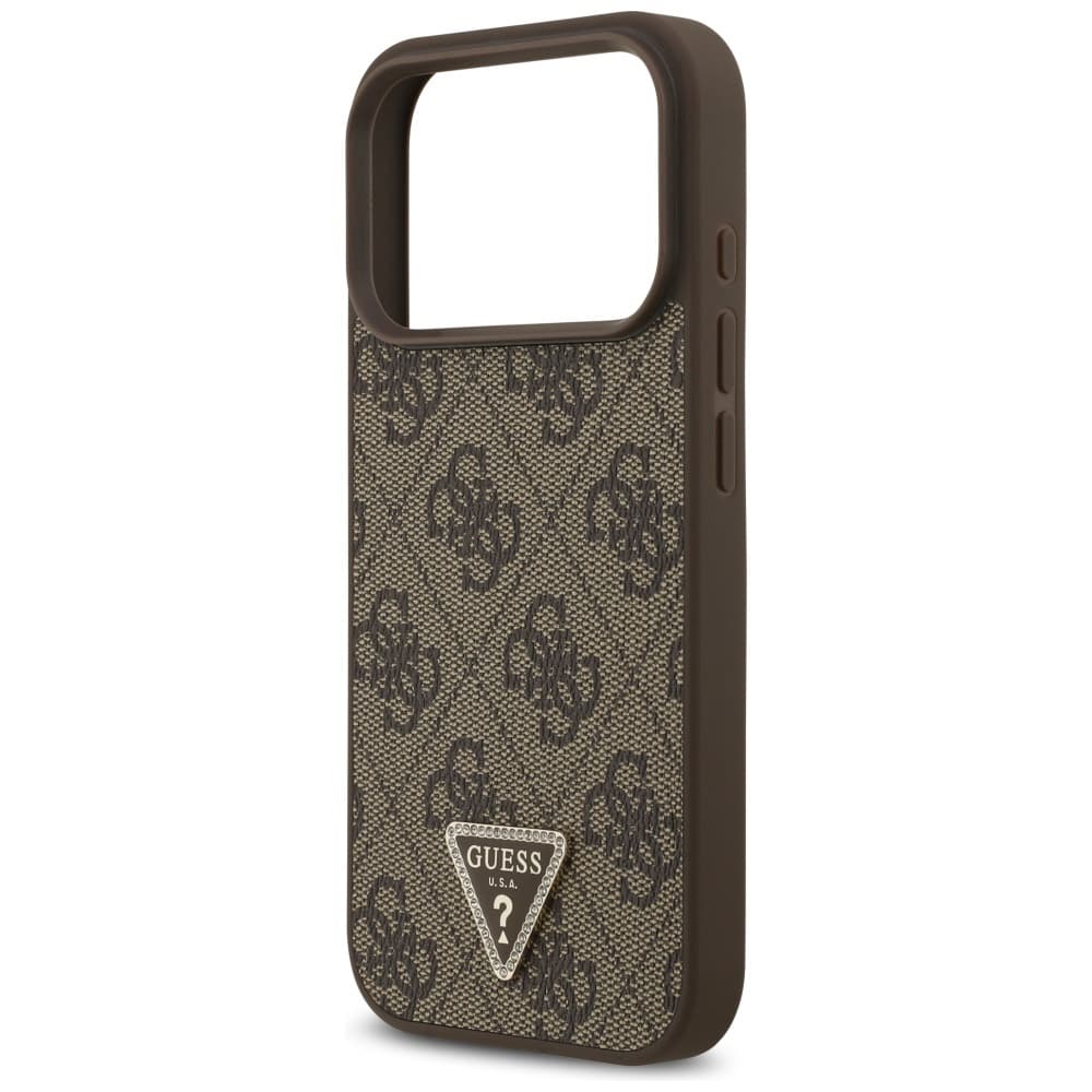 Guess Leather 4G Triangle Strass MagSafe iPhone 17 Pro Hnědá - náhled 4