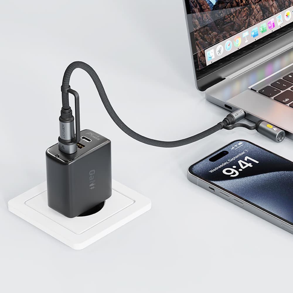 Acefast Data Cable J6 Multifunkční Rychlonabíjecí USB USB-C na Type-C Zapalovač 60W 3A 1.2m Černá - náhled 4