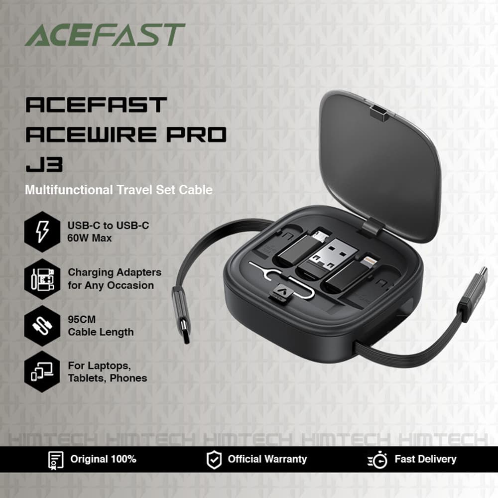 Acefast Data Cable J3 cestovní sada s navíjecím kabelem černá - náhled 4