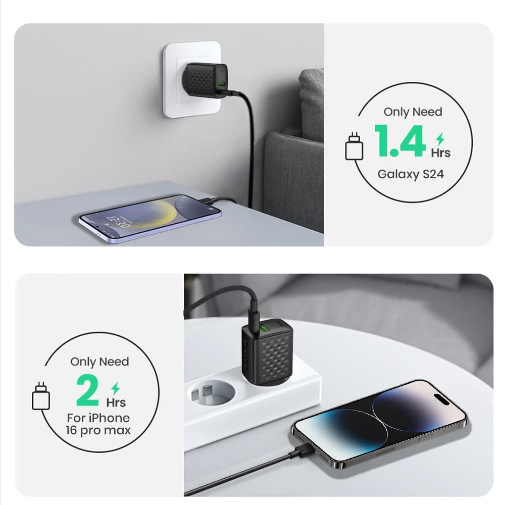 Lito Wall Charger LC15T s kabelem Type-C Type-C USB výstup PD20W GaN PC nehořlavý EU zástrčka černý - náhled 4