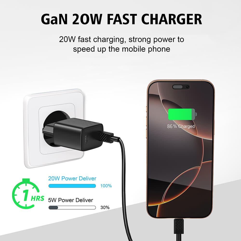 Lito nástěnná nabíječka LC13L s lightning kabelem USB-C PD20W GaN černá - náhled 4