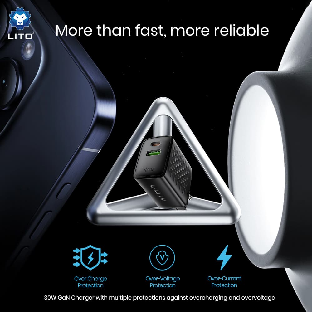 Lito Wall Charger LC19T s kabelem Type-C Type-C USB výstup PD30W GaN EU černá - náhled 4