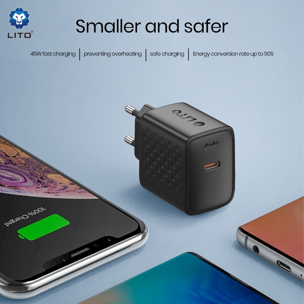 Lito nabíječka do zdi LC20 Type-C výstup PD45W GaN EU zástrčka černá - náhled 4
