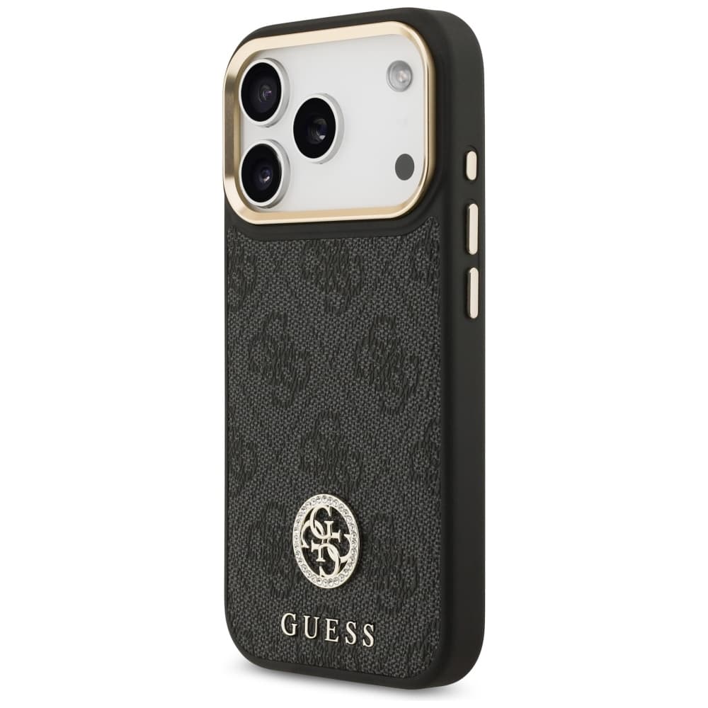 Guess 4G Strass Logo s velkým popruhem kovové tlačítko MagSafe iPhone 17 Pro černá - náhled 4