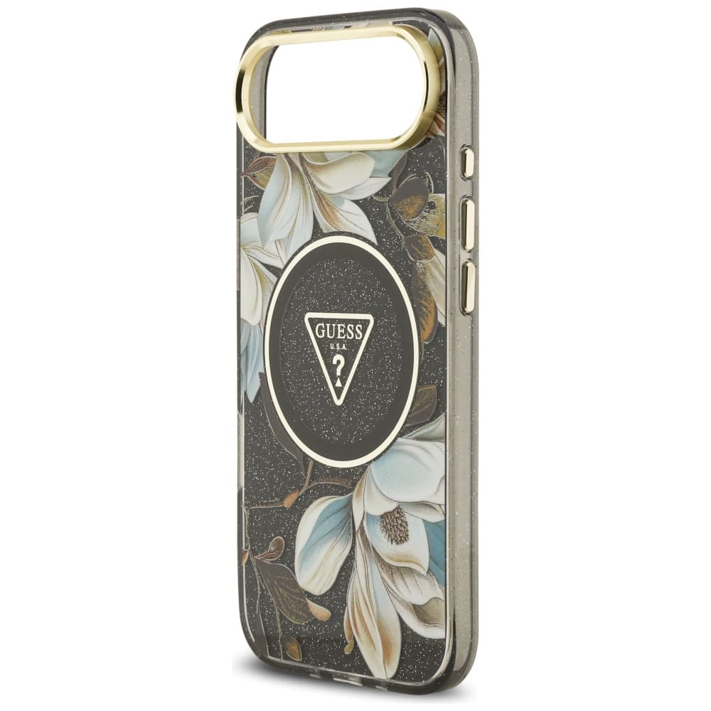 Guess IML Metal Glitter Flowers Triangle MagSafe iPhone 17 Air černá - náhled 4