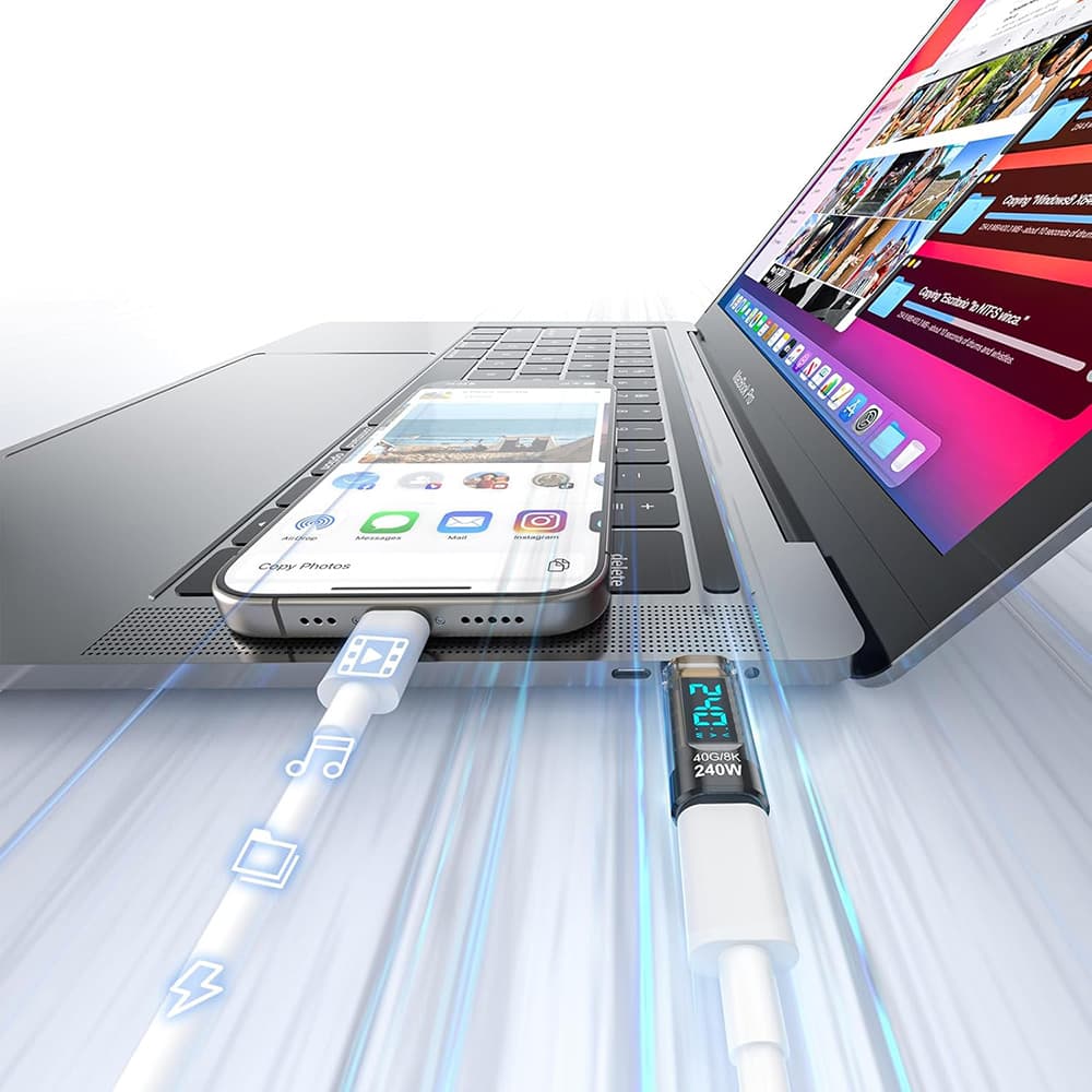 Techsuit Adapter DataBoost A23 USB-C LED displej 40Gbps 8K@60Hz PD240W šedý - náhled 4