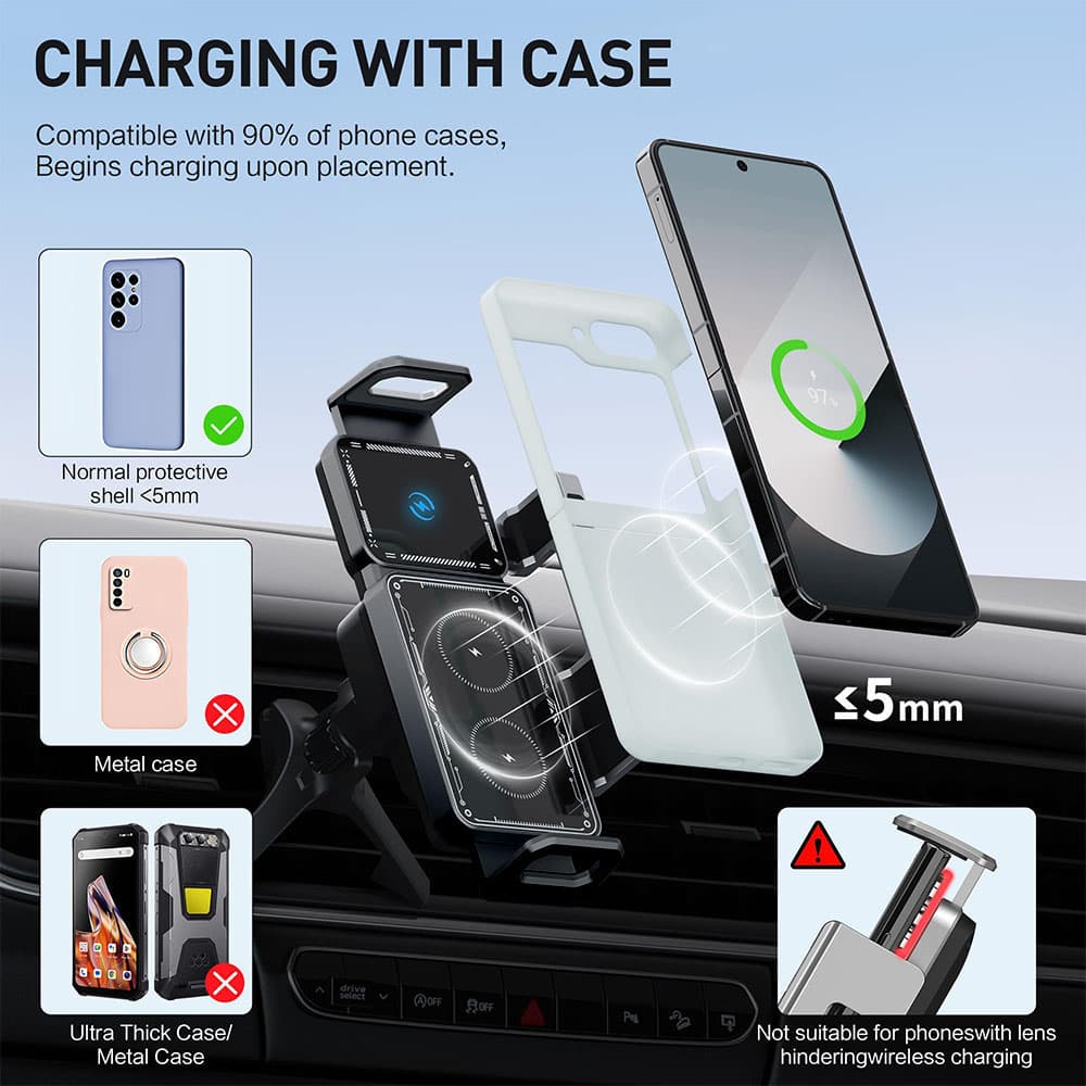 Techsuit Premium držák do auta s bezdrátovým nabíjením ModoDock černý - náhled 4