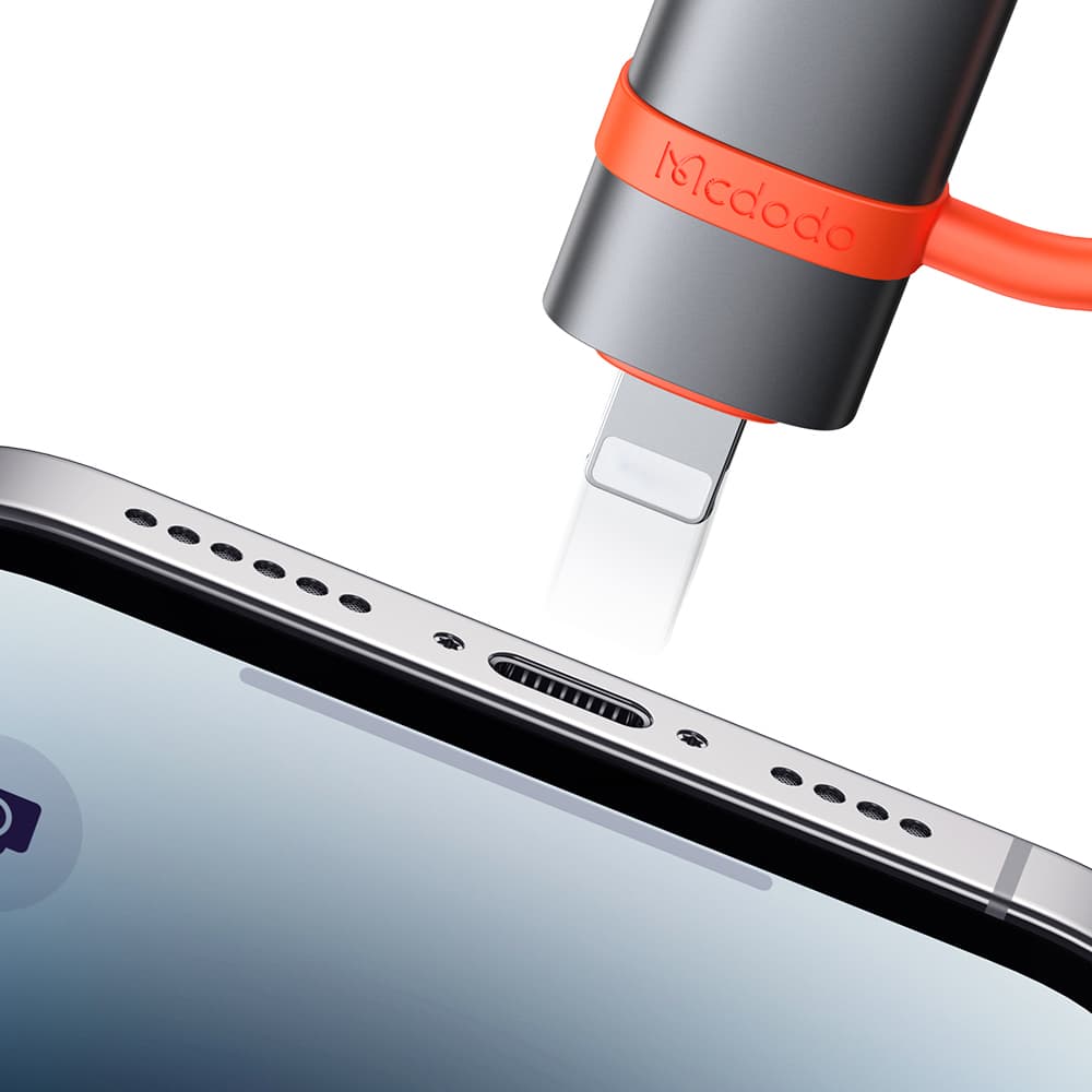 Mcdodo – adaptér (OT-2600) – se silikonovým háčkem, hliníkovou slitinou, USB na Lightning, 480 Mb/s, přenosný design – šedá - náhled 4