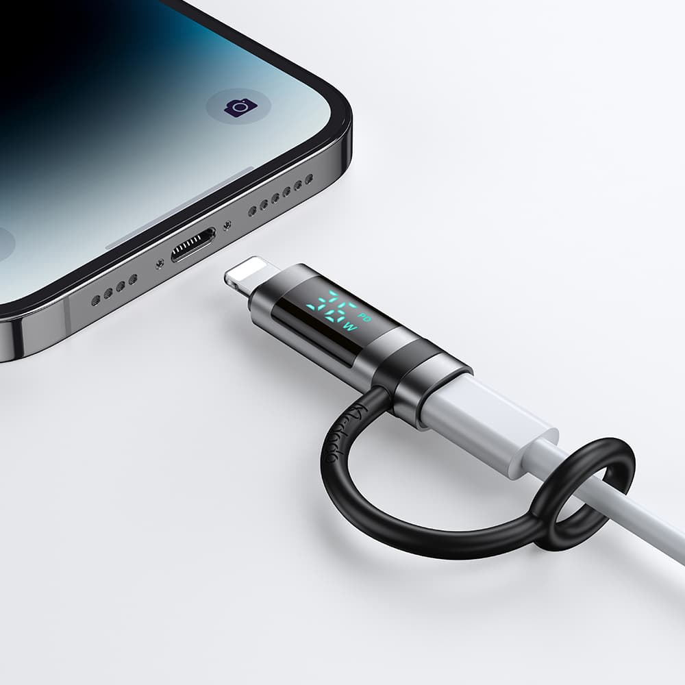 Mcdodo - adaptér řady Pigeon (OT-2610) - se silikonovým háčkem, hliníkovou slitinou, USB-C na Lightning 36W, HD LED displej - černý - náhled 4