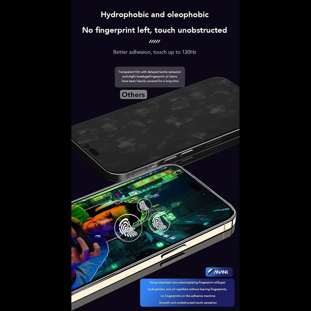 Ochranné sklo ANANK 2.5D proti otiskům prstů iPhone 14 Pro černé - náhled 4