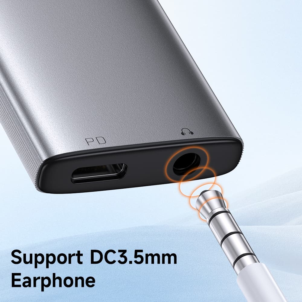 Mcdodo – audio adaptér řady Wales (CA-5050) – USB-C na USB-C, DC 3,5 mm, hliníková slitina, nylon, PD60W, 12,5 cm – šedá - náhled 4