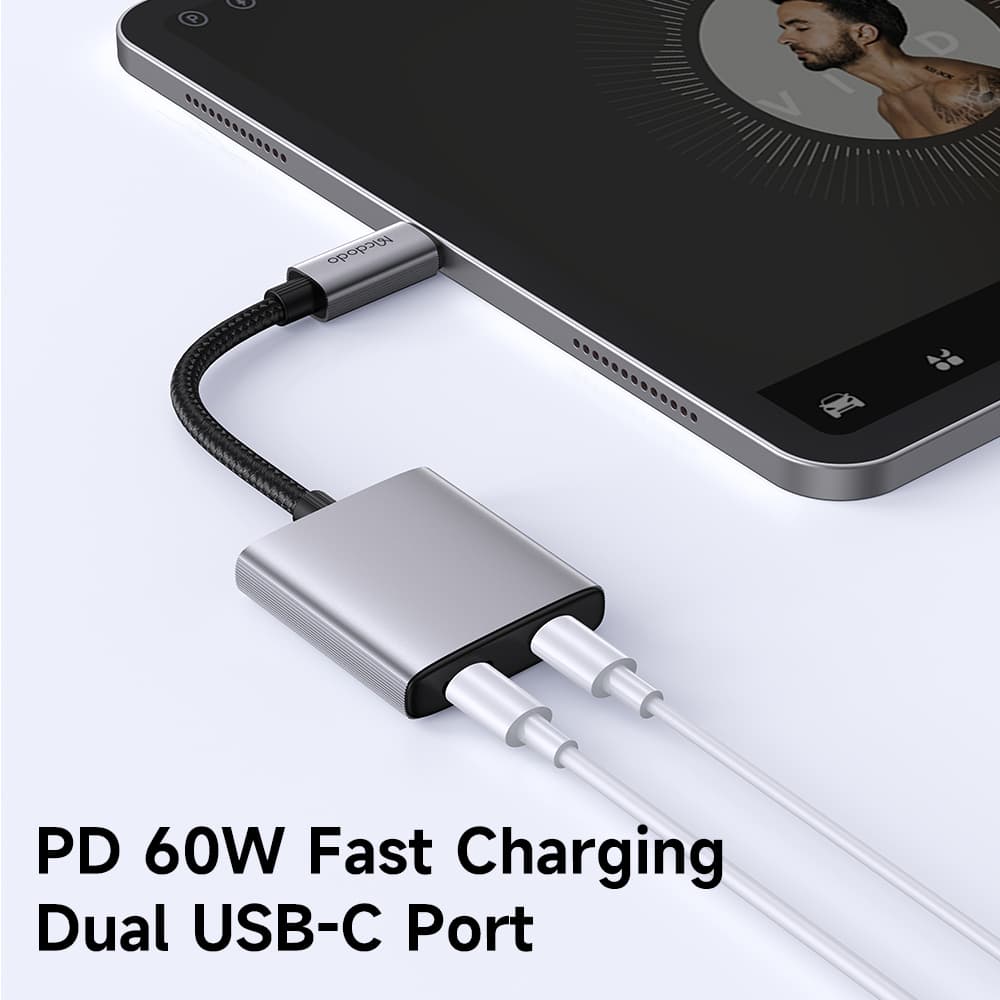 Mcdodo – audio adaptér řady Wales (CA-5570) – USB-C na USB-C, hliníková slitina, nylon, vysoké rozlišení, PD60W, 12,5 cm – šedá - náhled 4