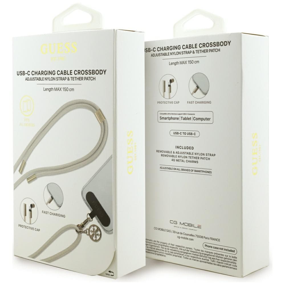 Guess Data Cable CBDY 4G Charm USB-C na USB-C Rychlé nabíjení 1.5m béžová - náhled 4