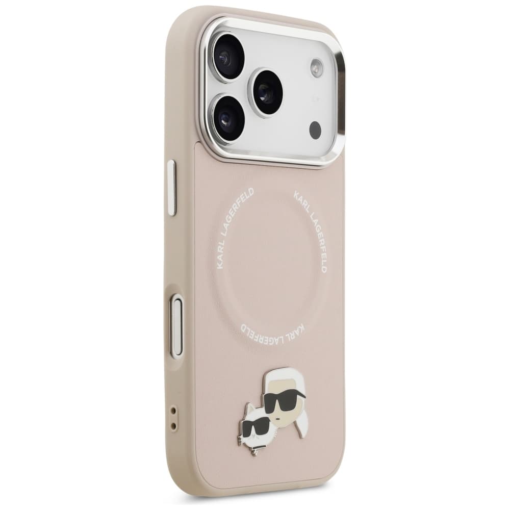 Karl Lagerfeld Leather Karl &amp; Choupette Pins MagSafe iPhone 17 Pro růžová - náhled 4